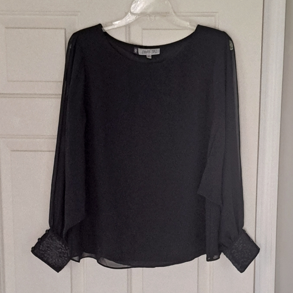 Jennifer Lopez black silky holiday party shirt.  Size M.